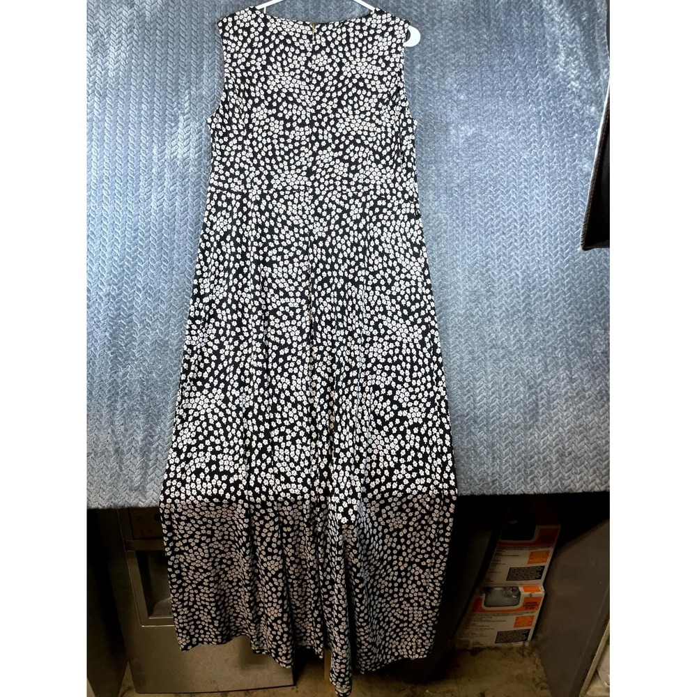 DKNY Maxi Dress Womens 14 Black White Daisy Print Stretch Back Zip Sleeveless